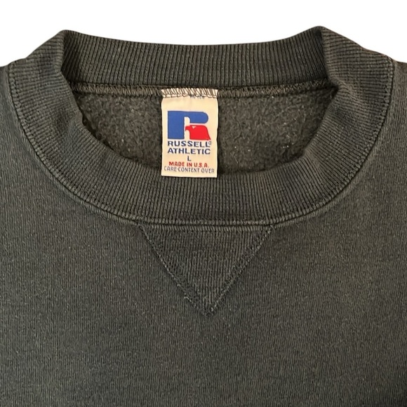 Vintage 90s Russell Athletic Crewneck Sweatshirt Dark Green Cotton Mix USA Large - Picture 3 of 11